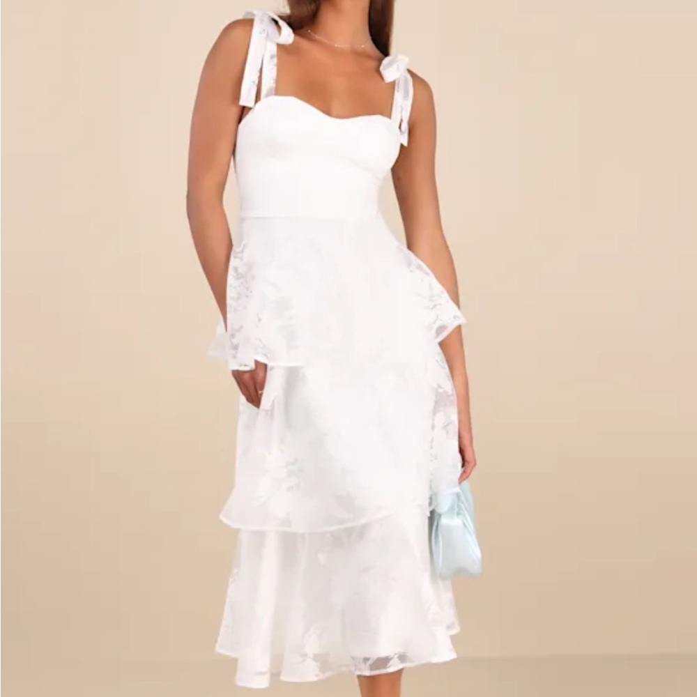 Lulus white floral midi dress - bridal
